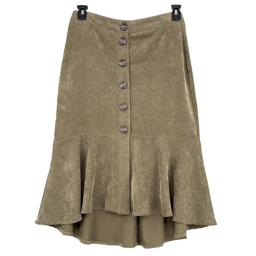 Lulus Corduroy Ruffle Skirt Women S Polyester Nylon Spandex Olive Green